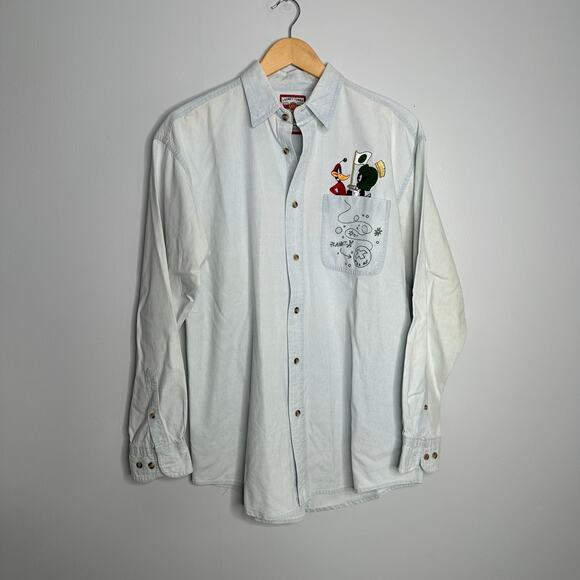 Warner Bros. Other - Looney Tunes‎ Unisex Vintage Denim Marvin and Daffy Duck Embroidered Shirt M